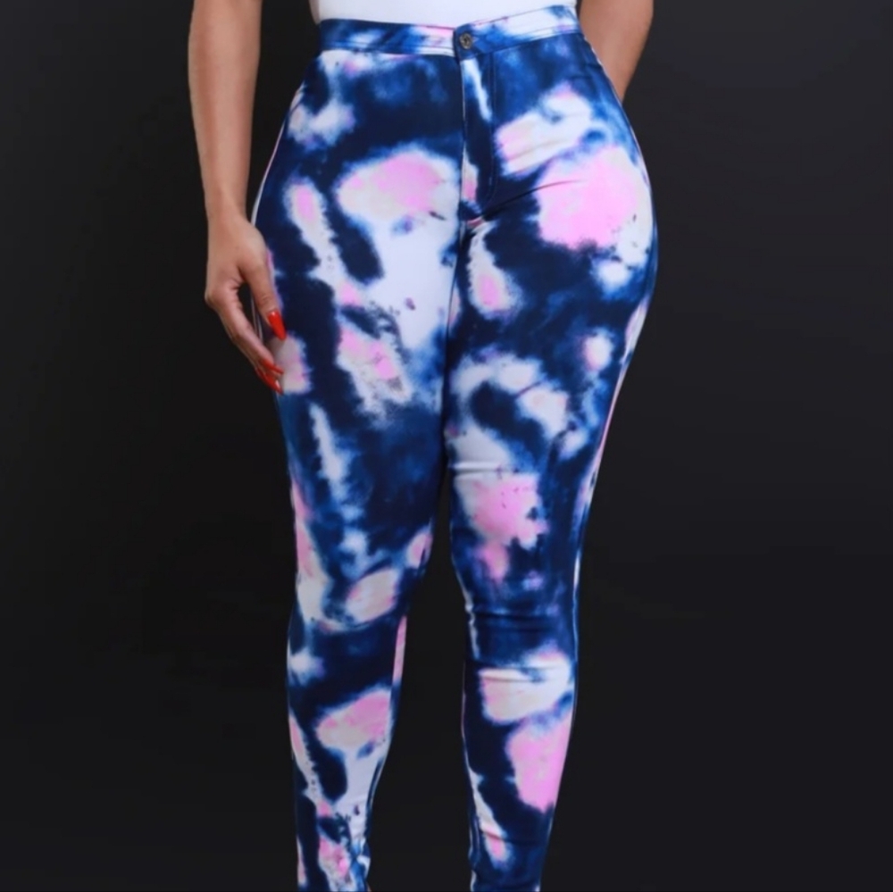 Reaction Tie Dye High Rise Stretchy Skinny Jeans - Navy/PinkRated